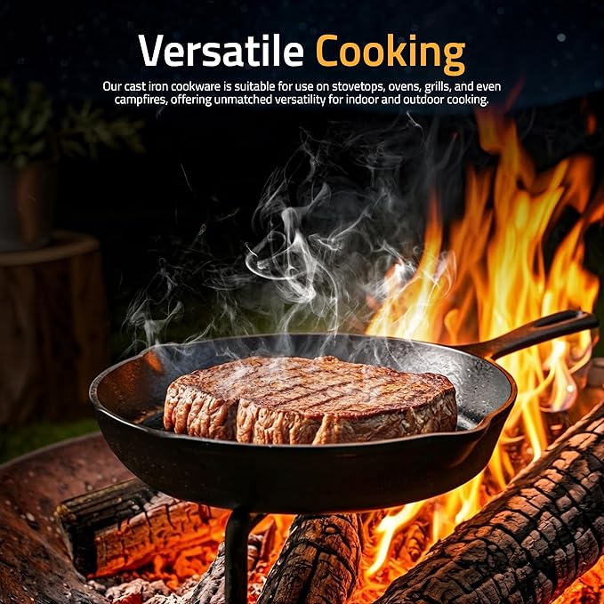 Utopia Kitchen Cast iron Skillets 3 Piece Set, Chefs Pan, Pre Seasoned Cast iron Skillets, 6, 8 & 10 Inches, Easy Use in the Oven, Stove, Grill, or Campfire, Black