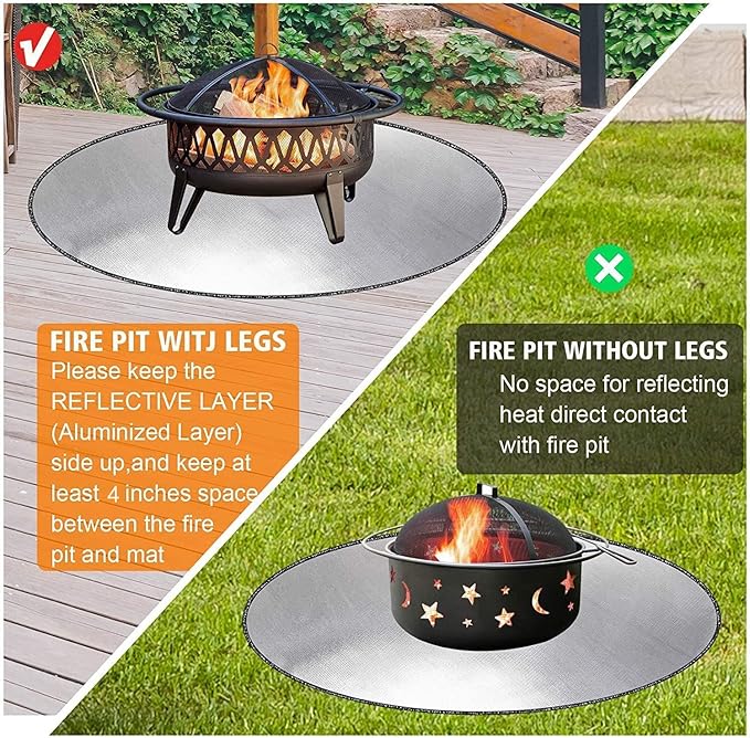 DocSafe 38 x 38 inches Round Fire Pit Mat, Upgraded 4-Layer Under Grill Mat Protector for Decks,Patios,BBQ, Heat Insulated Indoor Fireplace Pad, Oil-Proof and Reusable and Waterproof,Black and Silver
