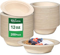 Compostable Paper Bowls 12 oz, 200 Pack Bowls Disposable Heavy Duty, Microwavable Eco-Friendly Biodegradable Bowl for Snacks, Milk, Cereals, Soup, Natural Brown
