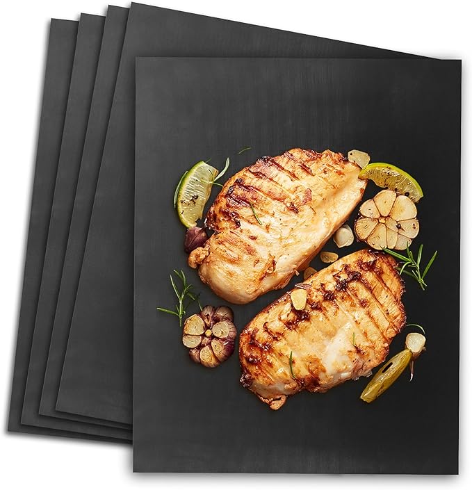 5PCS Copper Grill Mats for Outdoor Grill - Reusable Heat-Resistant Grill Mats for Outdoor Grill, Easy Clean Oven Liner Compatible with Gas/Charcoal/Electric Grills, 15.75x13-Inch Black