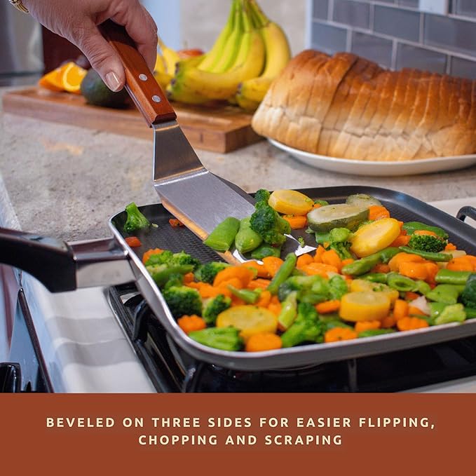 Bellemain Stainless Steel Spatula | Heavy Duty Turner with Beveled Edges & Hardwood Handle | Large Metal spatula for Cast Iron Skillet, Flat Top Grill | Griddle Scraper | Hamburger