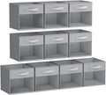 DIMJ Storage Cubes, Cube Storage Bin, 10 Pack Foldable Storage Cubes with Window, Closet Storage Bins with Handle, 11x 11 inch Storage Box for Clothes, Toys, Books (Grey)