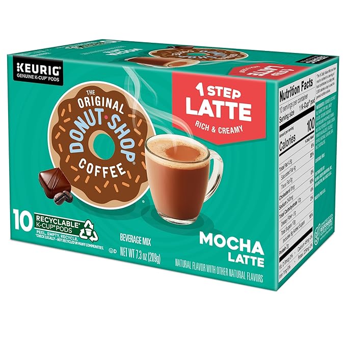 The Original Donut Shop Mocha One-Step Latte, Single Serve Coffee K-Cup Pod, Flavored Coffee, 60 Count (6 Packs of 10)