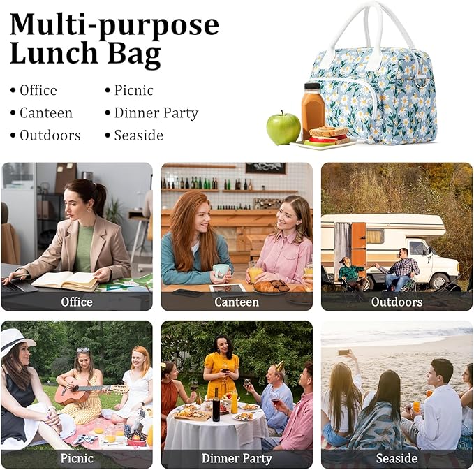 Insulated Lunch Bag for Women Men Large Reusable Lunch Box Adult Leakproof Portable Cooler Tote Bags for Work Picnic
