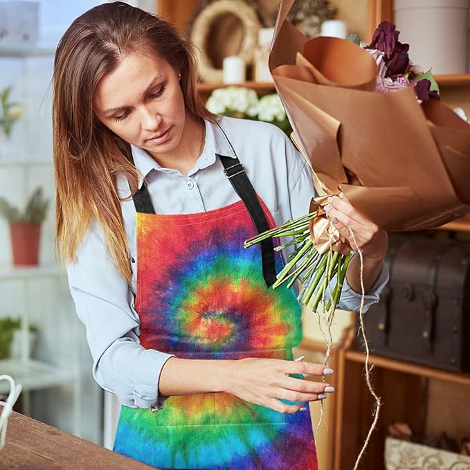 Britimes Apron Home Kitchen Cooking Baking Gardening for Women Men with Pockets Tie dye 32x28 inch
