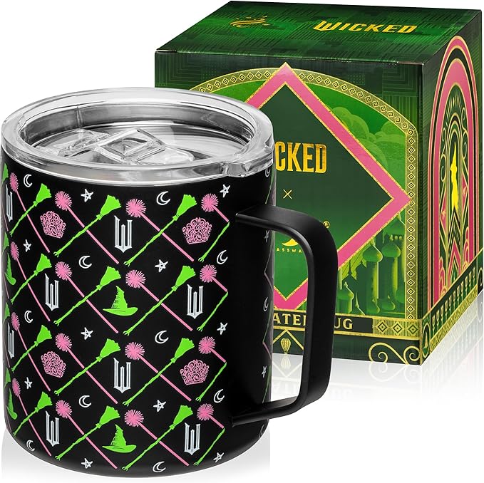 Dragon Glassware x Wicked 12 oz Stainless Steel Camp Mug with Lid - Insulated Camping Mug for Coffee, Tea, Matcha, Hot Beverages - Black