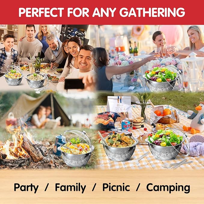 INNOVATIVE LIFE Large Salad Bowl with Ice Chiller Base and Lid, Kitchen Refrigerated Veggie Tray with Two Long Spoons, Party Platters for Food, Clear