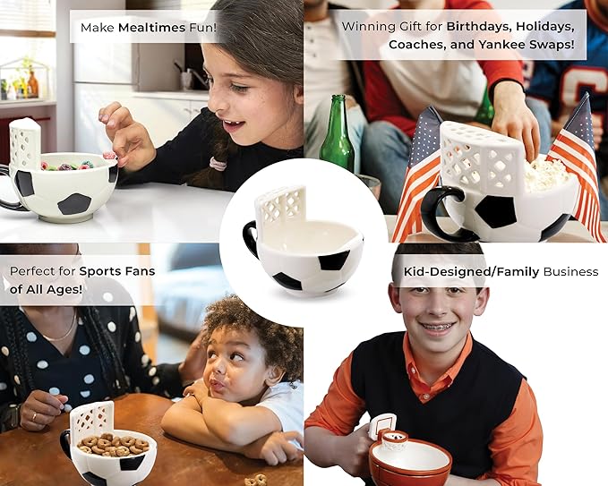 MAX'IS Creations The Soccer Mug with a Goal, Kids Christmas Gift Toy Cup for Kids Boys 8-12 12-14 Girls Coach Gifts Men, Mom Gifts, Funny Coffee Mug Soccer Ball Cereal Bowl, 14oz