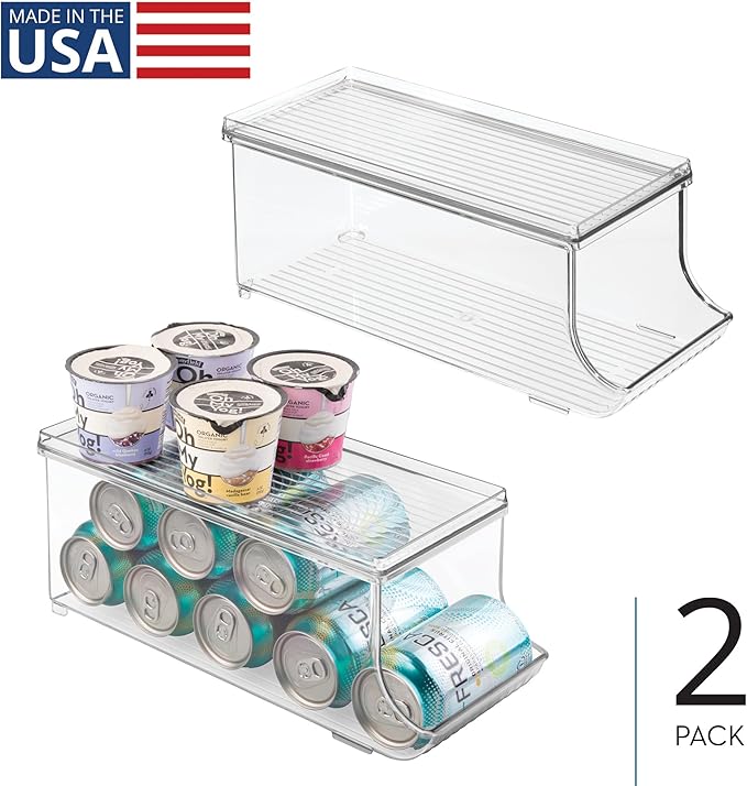 iDesign Soda Can Organizer with Lid for Pantry or Refrigerator - Set of 2 - Clear - Made in USA