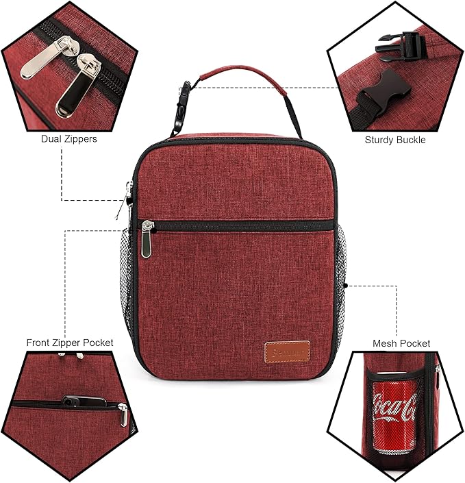 Lunch Box for Men Women Adults Small Lunch Bag for Office Work Picnic - Reusable Portable Lunchbox, Red