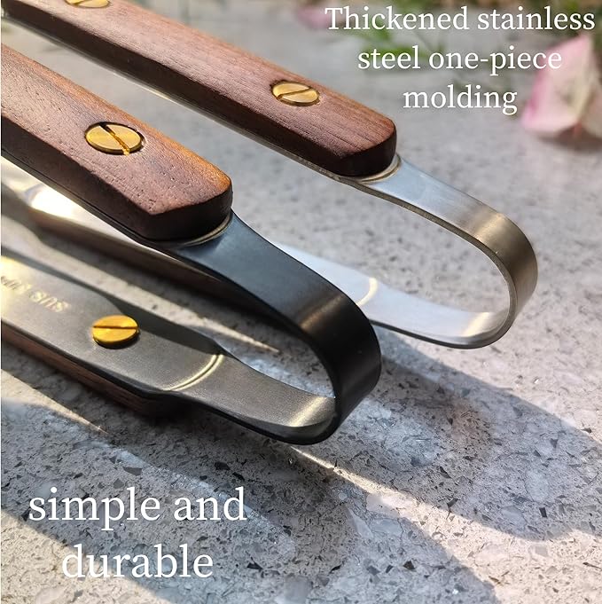 2 Pack Tongs for Cooking - 304 Stainless Steel & Walnut Wood, Comfortable Grip, Non-Slip Design, High Heat Resistant - Ideal for Kitchen, Barbecue & Frying Steak,9 Inch, silvery & back
