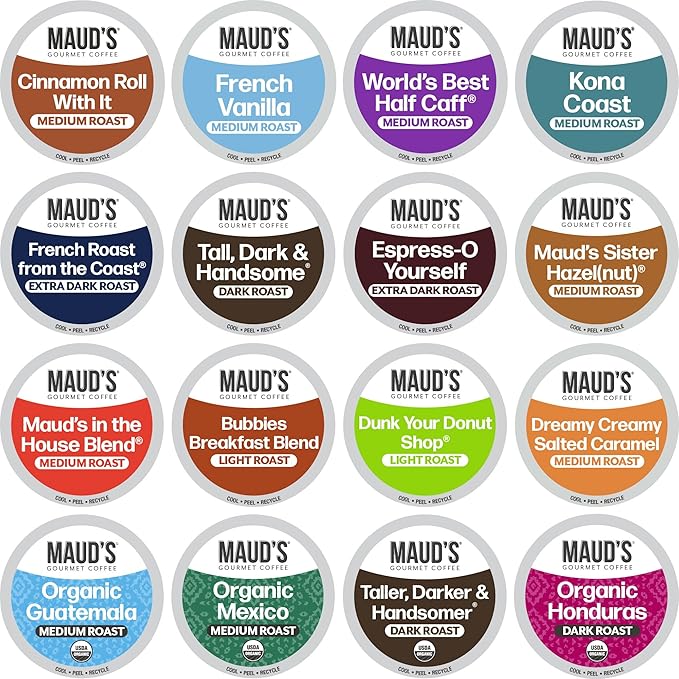 Maud's Coffee Lovers Variety Pack Coffee Pods, 40 ct, 16 Assorted Flavors in Recyclable Single Serve Pods – 100% Arabica Beans, Compatible with Keurig K Cups Maker