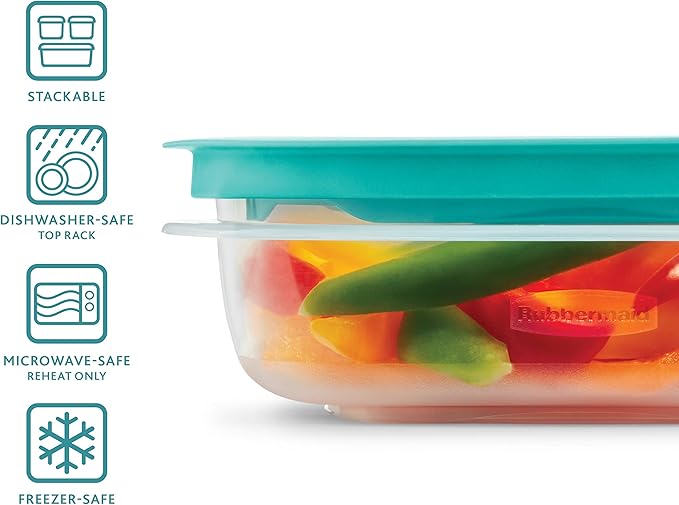 Rubbermaid 38-Piece Food Storage Containers with Snap Bases for Easy Organization and Lids for Lunch, Meal Prep, and Leftovers, Dishwasher Safe, Clear/Blue