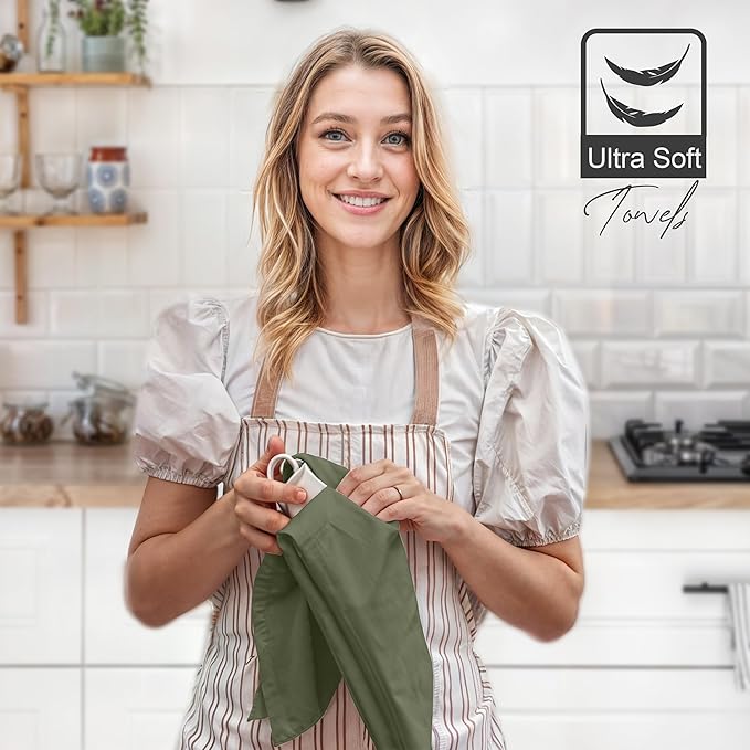 ZOYER Flour Sack Towels 28" x 28", 12 Pack - 100% Cotton Dish Towel - Machine Washable TeaTowels, Ultra Absorbent BarTowels, Dish Cloth Perfect for Drying Dishes & Cleaning - Olive