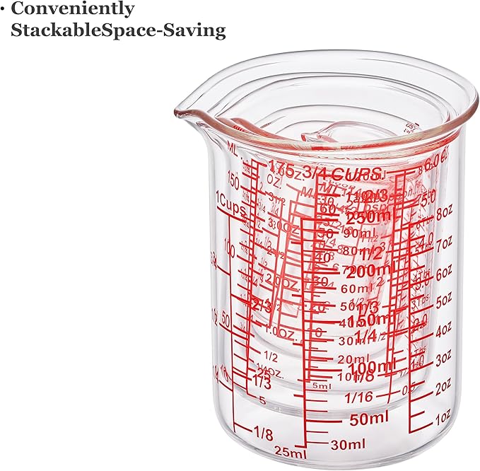 Ackers 7-Piece Glass Measuring Cup Set, Borosilicate Beaker Style Nesting Liquid Measuring Cups