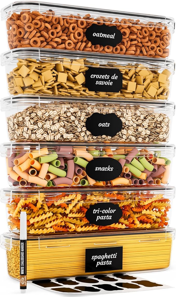 Chef's Path Airtight Food Storage Container Set (Set of 6) - Ideal for Pasta, Spaghetti & Noodles - Pasta Containers for Kitchen Organization and Storage - Plastic Canisters with Durable Lids