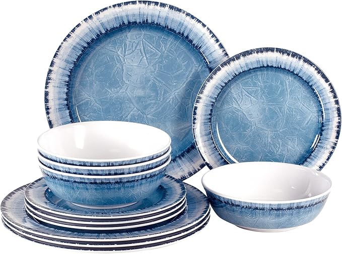 AELS Melamine Dinnerware Set of 12 Pcs Dinner Dishes Set for Indoor and Outdoor Use, Dishwasher Safe, Lightweight Unbreakable, Navy Blue