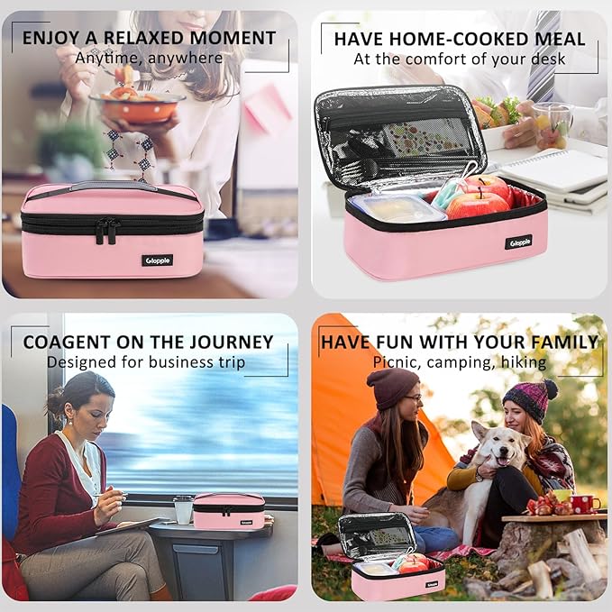 Gloppie Small Lunch Bag - Insulated Lunch Box, Mini Lunchbox Lunch Cooler Bag, Petty Food Containers, Snack Bag, for Adult, Pink
