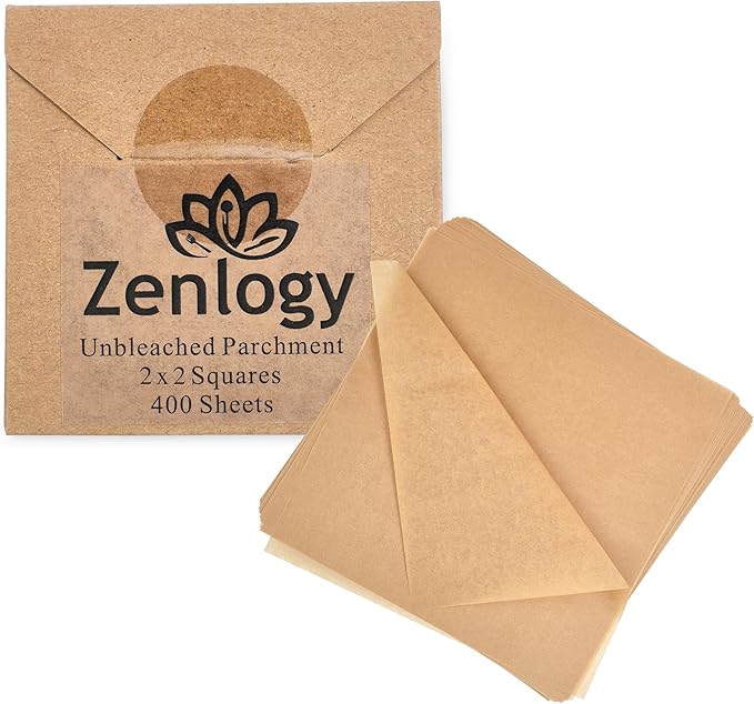 Zenlogy Unbleached Parchment Paper Squares 2x2 (400 Sheets) - Perfect for Storing Freezing Separating Baking Diamond Painting