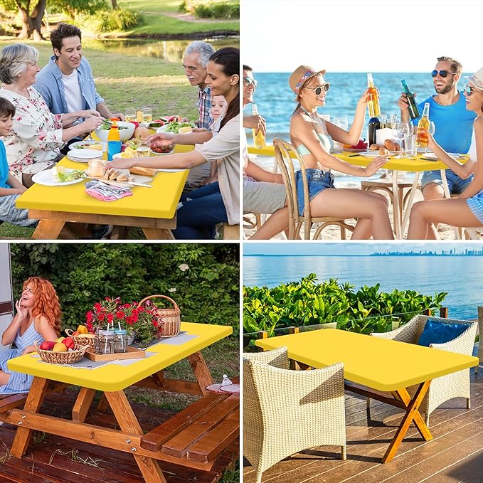 homing Rectangle Table Cloth Cover, Waterproof Polyester Elastic Fitted Tablecloth, Fits for 8 Foot Folding Tables, Washable Table Protector for Picnic, Camping, Outdoor (Yellow, 30" x 96")