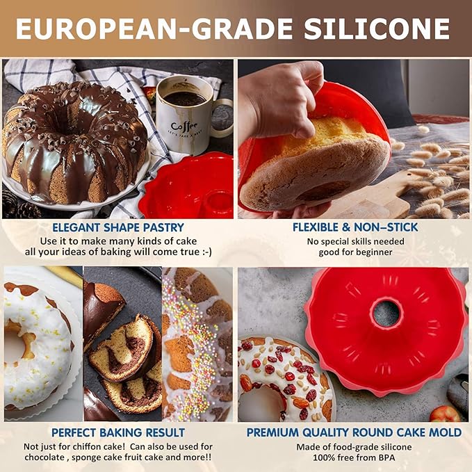 2 Pcs Silicone Cake Pans, 9 Inch Non-Stick Silicone Cake Molds for Baking Gelatin, Donuts, Muffins, Cornbread, Brownies, Jellies