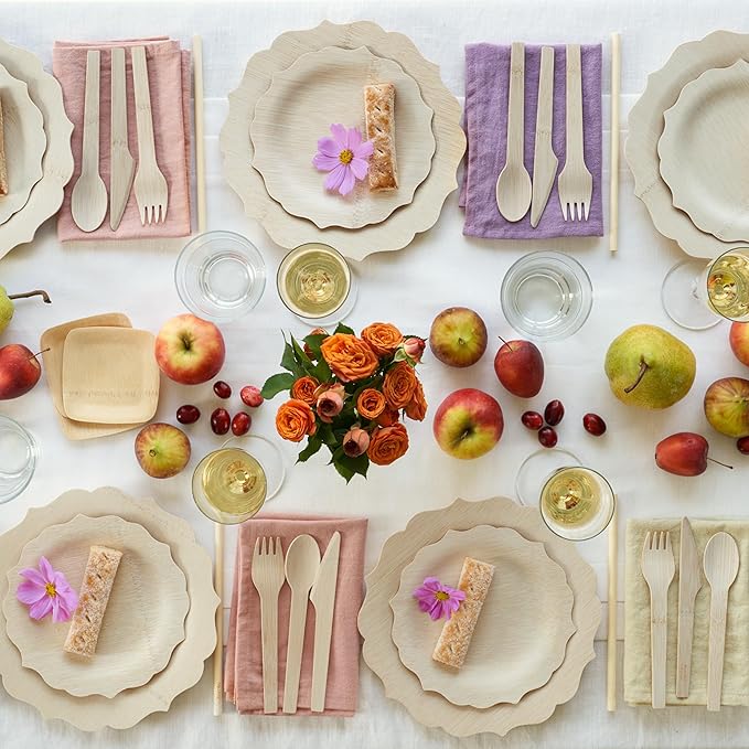 Bambu Pack of 100-7 Inch Disposable Bamboo Plates Fancy, Biodegradable Eco Friendly Products, Bamboo Disposable Plates for Party, Weddings, and Events, Great For Any Occasion - Bulk Case