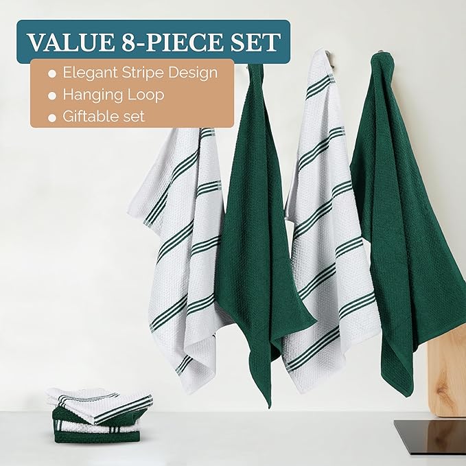 Casa Platino Kitchen Towel and Hand Towels for Kitchen – Cotton Dishcloths 8 Piece Set – Earthy Tones Meet Practical Design for Cooking, Drying, and Prep Flow – Olive