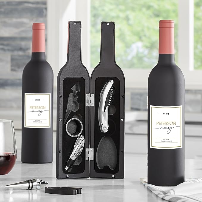 Let's Make Memories Personalized 5-Piece Wine Tool Set - Wine Bottle Opener - Bar Accessory