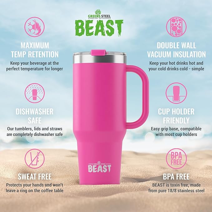 Beast 50 oz Tumbler Stainless Steel Vacuum Insulated Coffee Ice Cup Double Wall Travel Flask (Cupcake Pink)