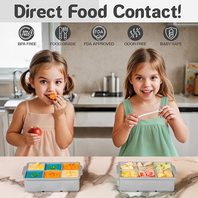 KitchFort Large Silicone Ice Cube Tray (3-Pack), Easy Release 2" Big Ice Cubes - Cocktail, Whiskey Ice Cubes Mold - Ice Trays for Freezer with Lid - Stackable Silicone Ice Tray - Gray