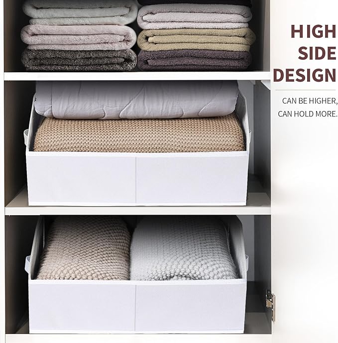 Closet Baskets for Shelves - Decorative Storage Baskets with Handle, Trapezoid Closet Bins for Organization, Shelf Storage Bins for Clothes, Books, Home, Office, 8 Pack, White