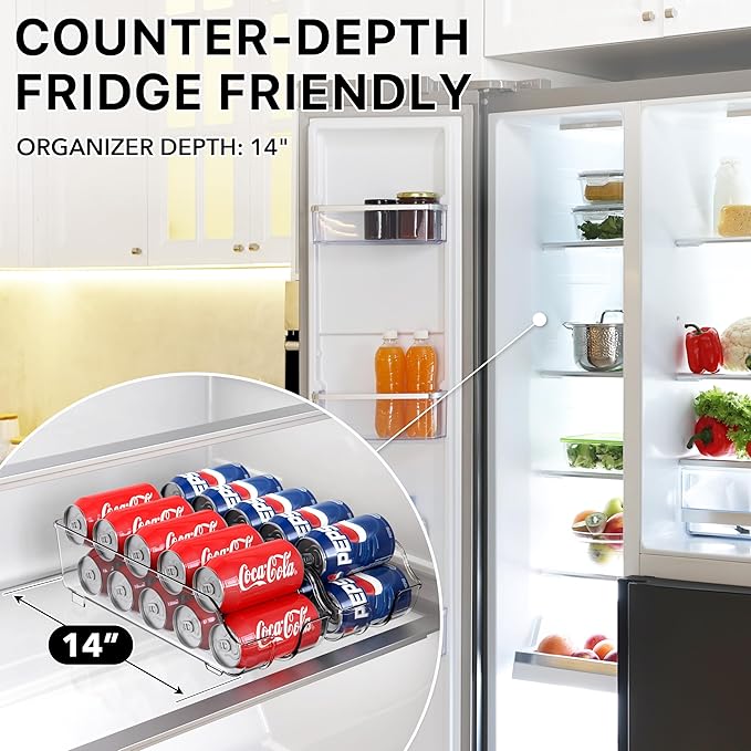 Simple Houseware Soda Can Organizer and Dispenser for Refrigerator / Pantry, Clear