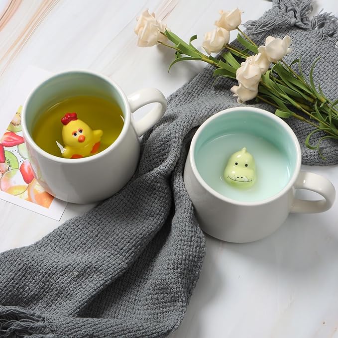 Surprise 3D Coffee Mug Animal Inside Cup 12 oz with Monkey,Cute Cartoon Handmade Ceramics Cup,Christmas Birthday Surprise for Friends Family or Kids (Monkey)