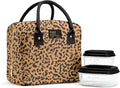 Fit & Fresh Bloomington Lunch Bag for Women - Insulated Large Lunch Box for Work with Containers, Leak-Resistant, Stain-Resistant, Zipper Closure, Cheetah