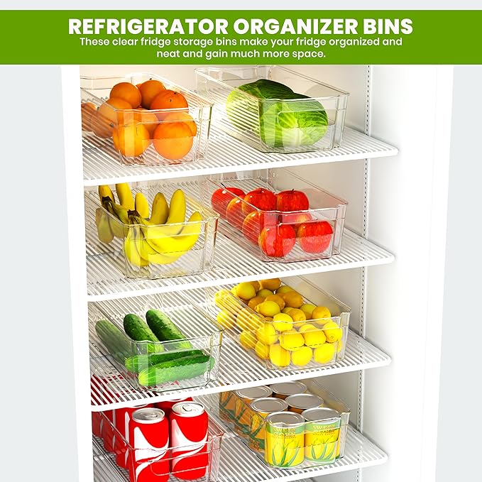 Utopia Home - Fridge & Refrigerator Organizer Bins (8 Pack), Clear Stackable Durable Plastic Storage Containers with Easy Grip Handles for Pantry, Kitchen Cabinets & Countertops