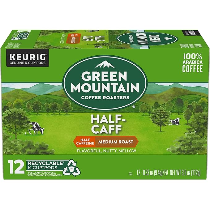 Green Mountain Coffee Roasters Half Caff Keurig Single-Serve K-Cup pods, Medium Roast Coffee, 12 Count