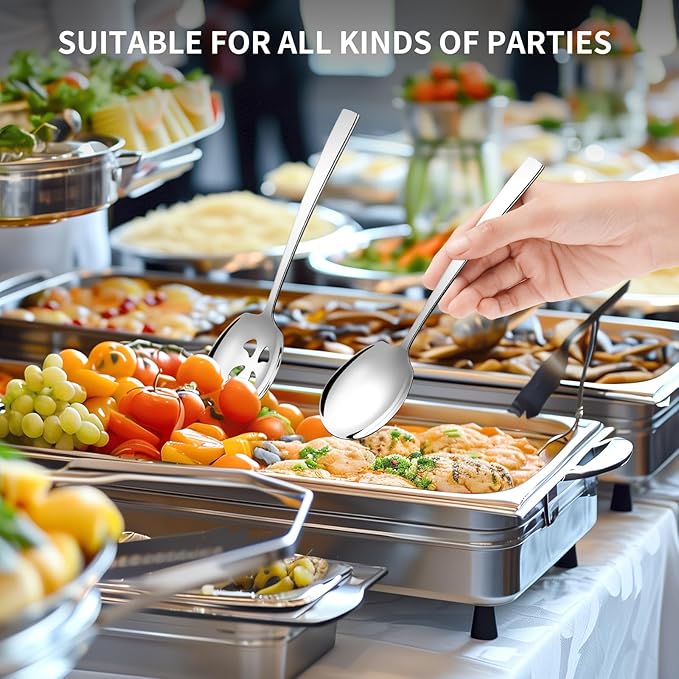 4 Piece Stainless Steel Serving Spoons Set - 4 Large Spoons, 9.2-Inch, Dishwasher Safe, for Parties/Kitchen/Buffet/Catering