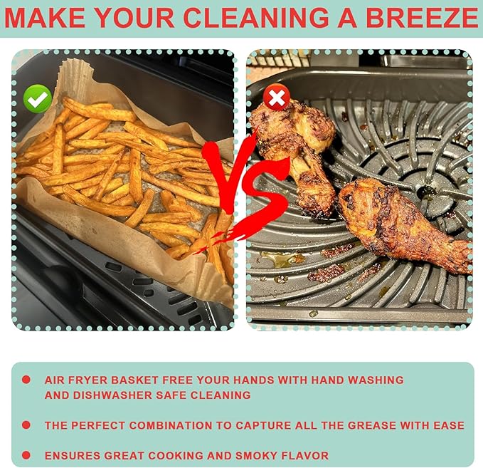 Air Fryer Basket & Paper Liner for Ninja FG551 Foodi Smart XL 6-in-1 Indoor Grill,Non-Stick Air Frying Combo Crisper Basket for Ninja Air Fryer Accessories Disposable Parchment Paper 100-Pack