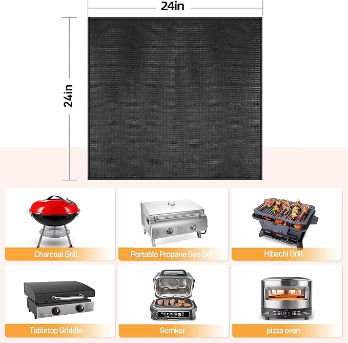 24 x 24in Heat Resistant Grill Mats for Outdoor Tabletop Grill to Protect Your Prep Grill Table, Heat Resistant Mats for Countertop, Fire Proof & Water Proof & Oil Proof BBQ Mat - Black-0.5mm