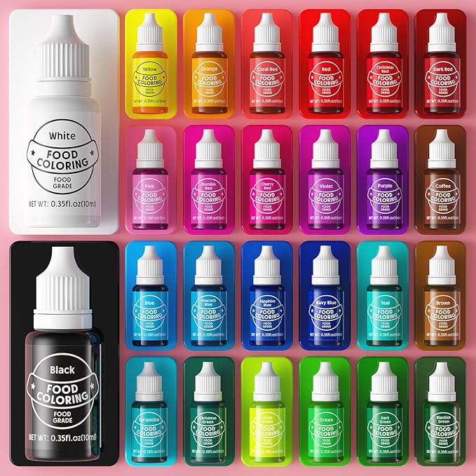 Food Coloring for Baking - Cherrysea 26 Vibrant Cake Coloring Liquid Set for Dessert Decorating, Food Grade Food Dye for Icing,Fondant,Cookies,Easter Egg,Making DIY Supplies Kit- 0.35 Fl. oz/Bottles