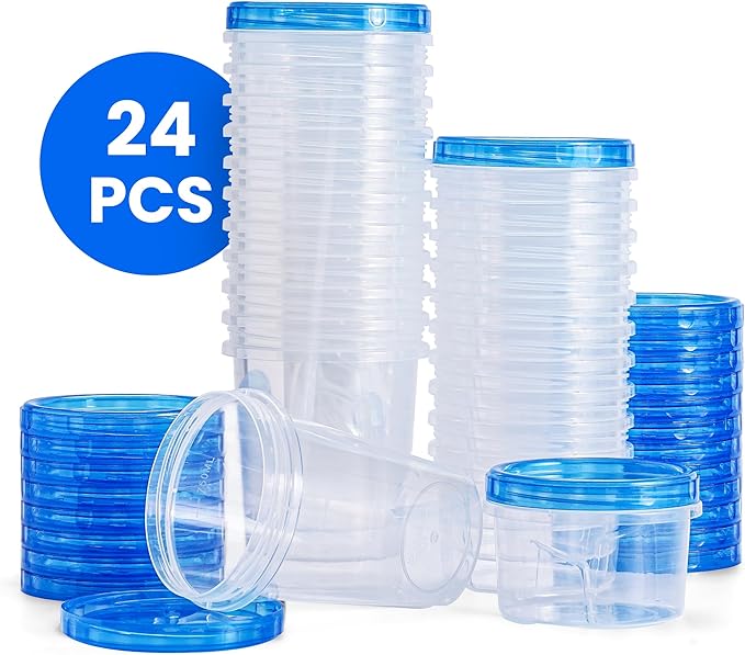 RFAQK Freezer Storage Containers with Lids-12 Plastic 32 oz Deli Containers with 12 Screw Lids-Freezer Containers for Soup with Twist Top Lids-Reusable Plastic Box for Lunch, Gym, Travel (48pcs-Mix)