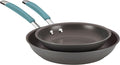 Rachael Ray 87643 Cucina Hard Anodized Nonstick Frying Pan Set / Fry Pan Set / Hard Anodized Skillet Set - 9.25 Inch and 11.5 Inch, Gray with Blue Handles