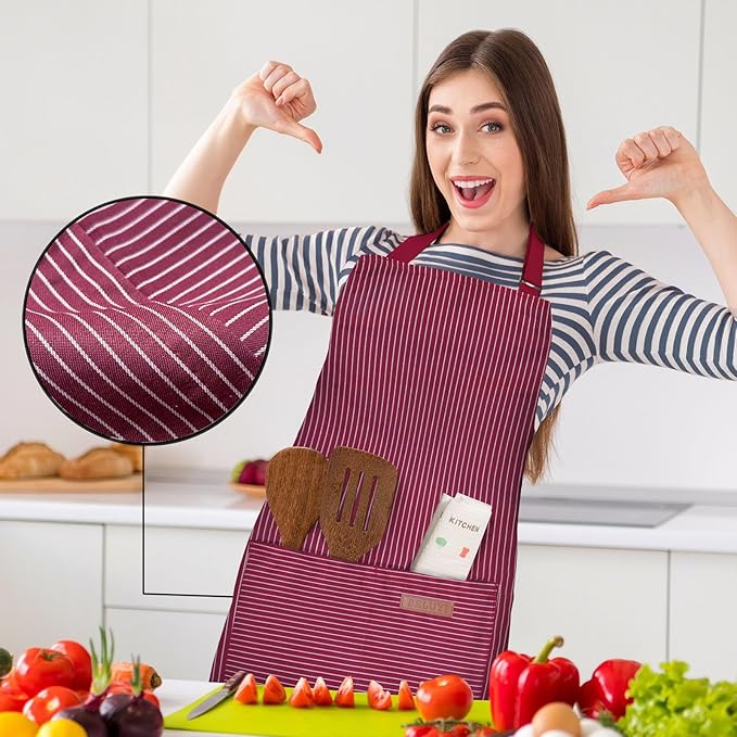 2 Pack Adjustable Bib Apron with 2 Pockets Chef Cooking Kitchen Restaurant Aprons for Women Men