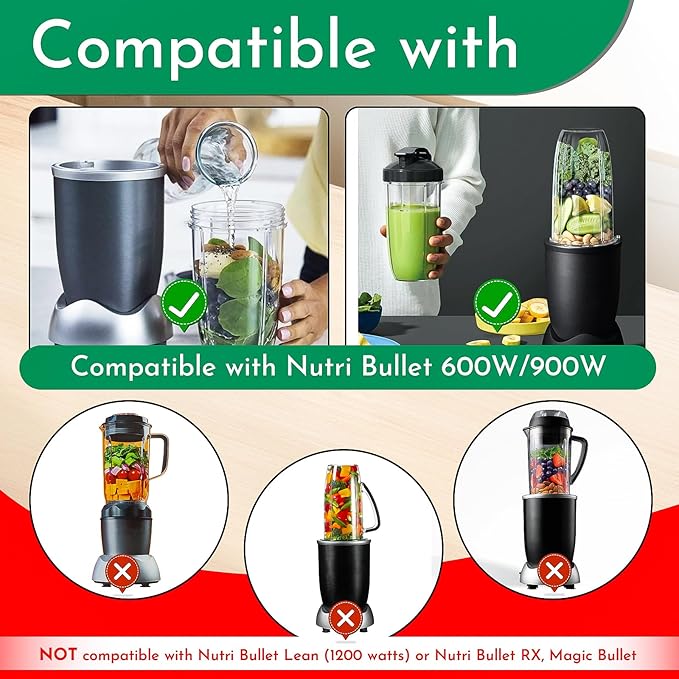 Blender Cups Replacement for Nutribullet 24oz Cups with Flip Top Lid and Flat Lid Compatible with Nutri Bullet 600W/900W Blenders (2 Pack)