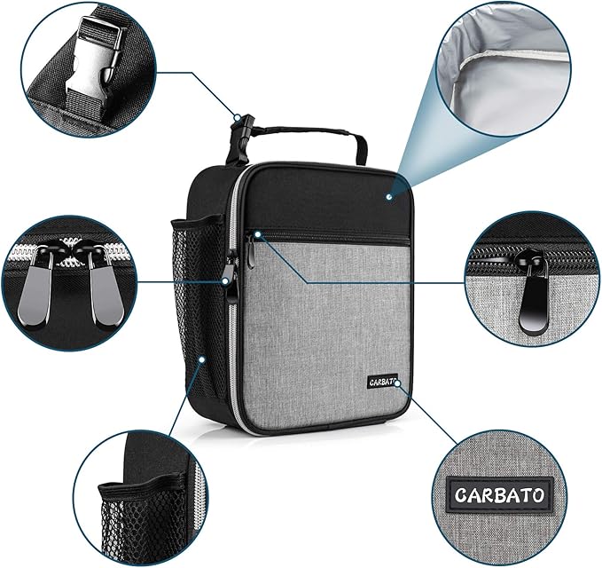 Lunch Bag, Durable Insulated Lunch Box Reusable Adults Tote Bag Lunch Bag for Men, Women, Adults (Black Gray)