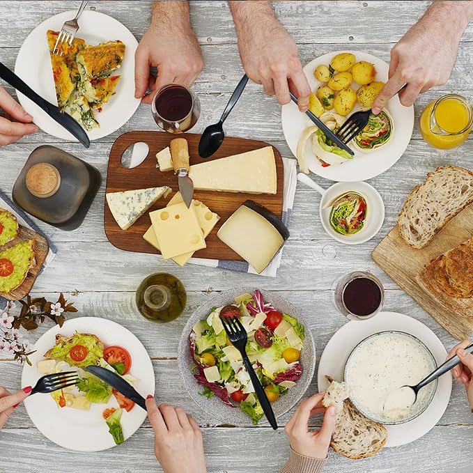 Black No Plastic Silverware, Disposable Compostable Utensils 50 Forks 50 Spoons 50 Knives Disposable Cutlery, Eco Friendly Compostable Utensils, Disposable Forks Spoons Knives Set for Party Office