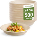 [500 COUNT]Sugarfiber by Harvest Pack PFAS FREE 24oz Round Soup Paper Bowls - Compostable Heavy-Duty Eco-Friendly Disposable Bagasse Bowl sugarcane made plant fibers for Meal Prep