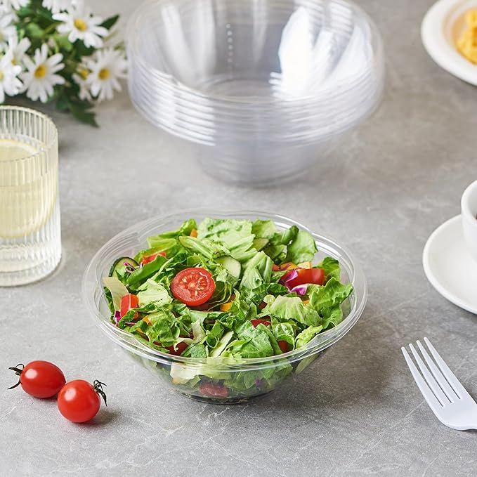 [24 oz. 50 Sets Clear Plastic Salad Bowls with Airtight Lids Disposable To Go Mixing Containers Serving for Fruit, Quinoa, Lunch and Meal Prep