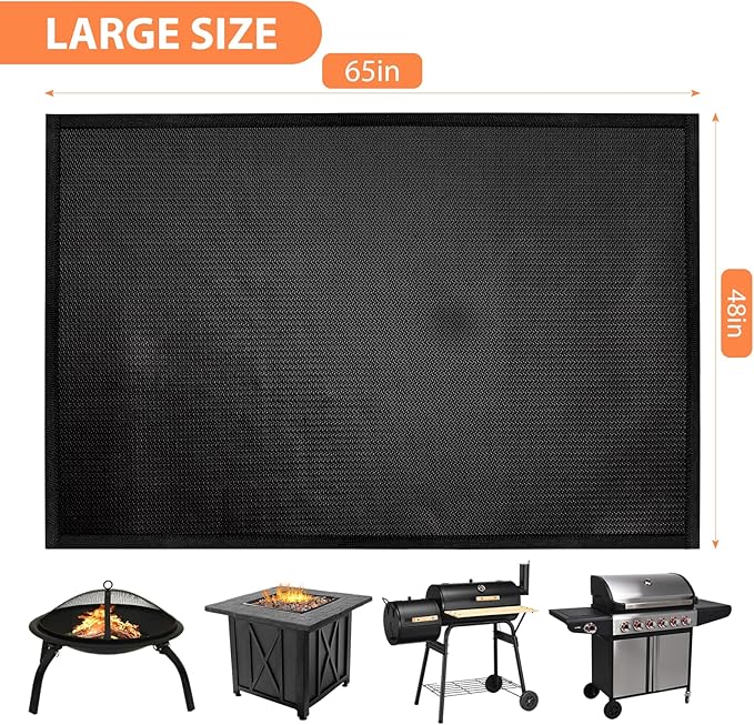 65 x 48 inch Under Grill Mats for Outdoor Grill - Fireproof Grill Mats for Outdoor Grill Deck and Grass Protector - Water Resistant & Oil Proof- Easy to Clean Fire Pit Mat, Fireplace Mat