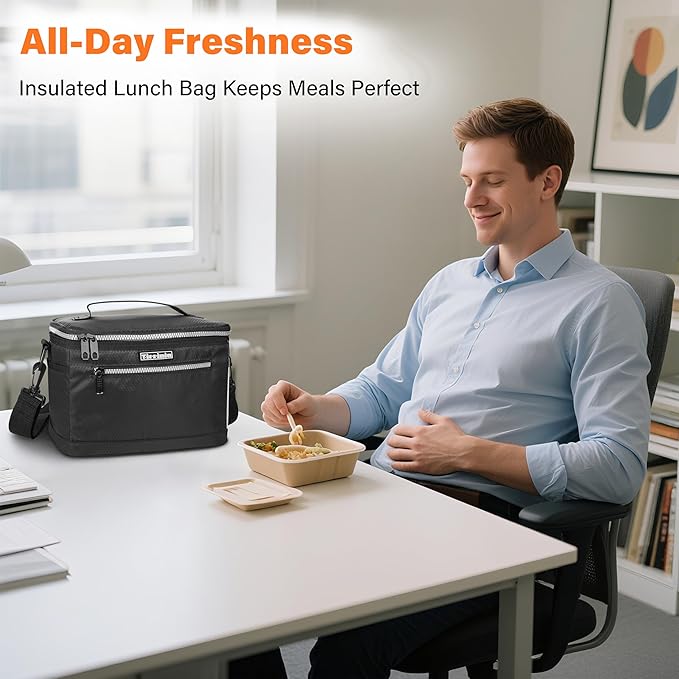 Tirrinia Insulated Lunch Box for Men/Women, Leakproof Lunch Bag for School Work, Large Lunch Tote Kids Boys Girls Back to School, Soft Reusable Cooler Office Picnic Beach Camping with Shoulder Strap